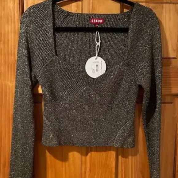 STAUD Cerro Long Sleeve Metallic Sweater Top NWT Size Xsmall - Picture 3 of 3